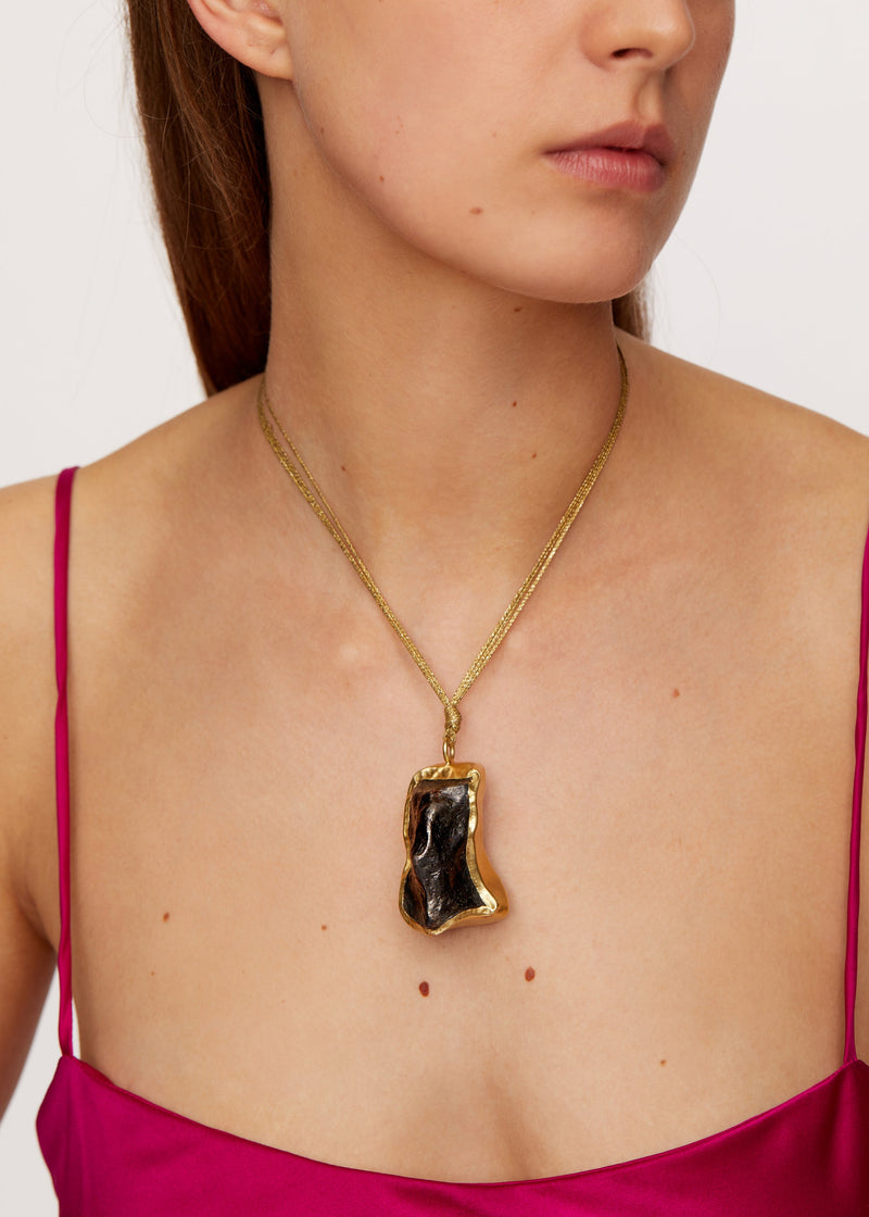 18kt Gold Meteorite Colette Set Pendant on Cord