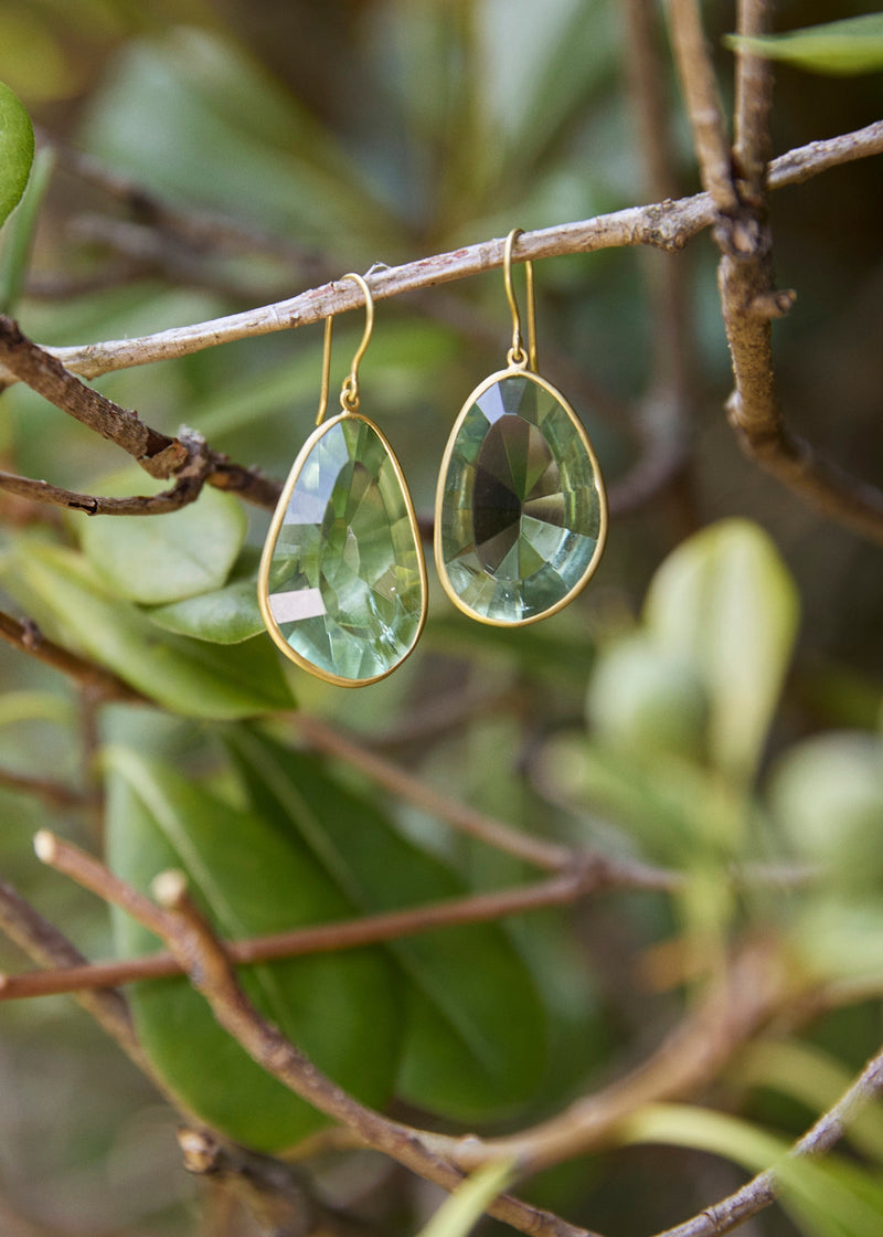 18kt Gold Koh-i-Noor Green Amethyst Large Single Drop Earrings