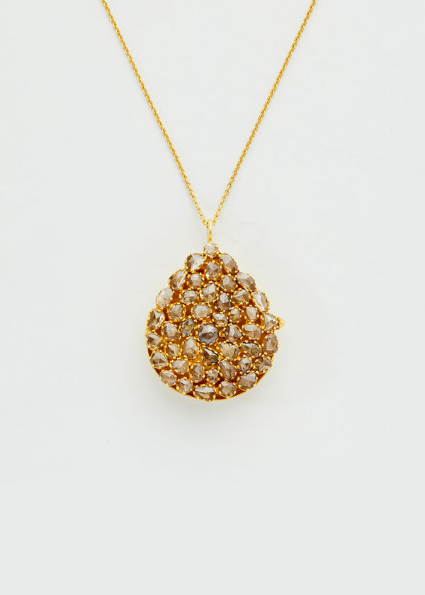 18kt Gold Diamond Large Dot Set Locket on Chain