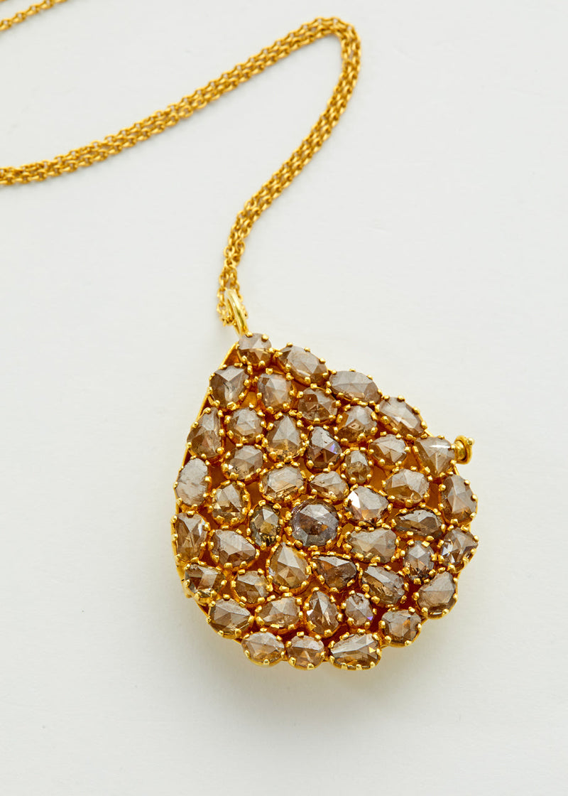 18kt Gold Diamond Large Dot Set Locket on Chain