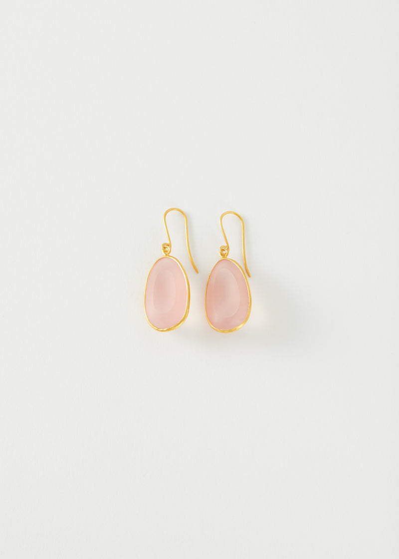 18kt Gold Anemone Rose Quartz Single Drop Earrings