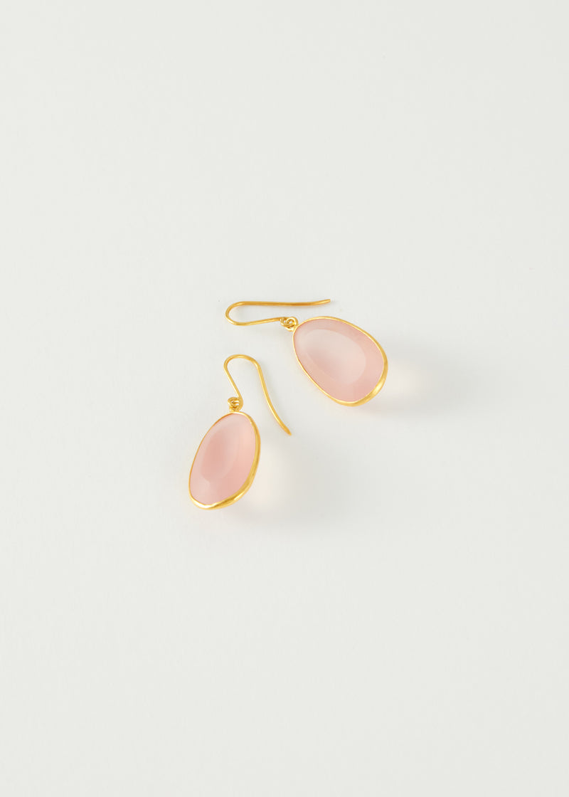 18kt Gold Anemone Rose Quartz Single Drop Earrings