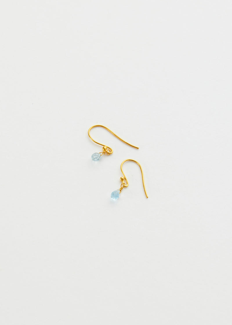 18kt Gold Anemone Aquamarine Tiny Drop Earrings