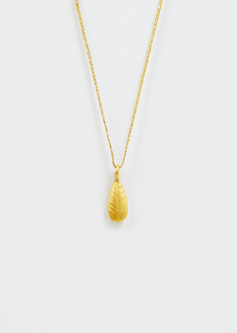 18kt Colombian Gold Small Stamp Leaf Pendant on Cord