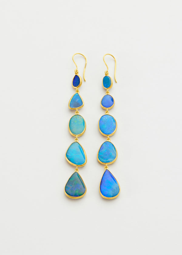18kt Gold Five Drop Opal Earrings