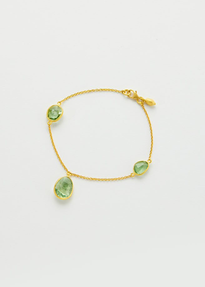 18kt Gold Green Tourmaline Gaia Three Stone Bracelet