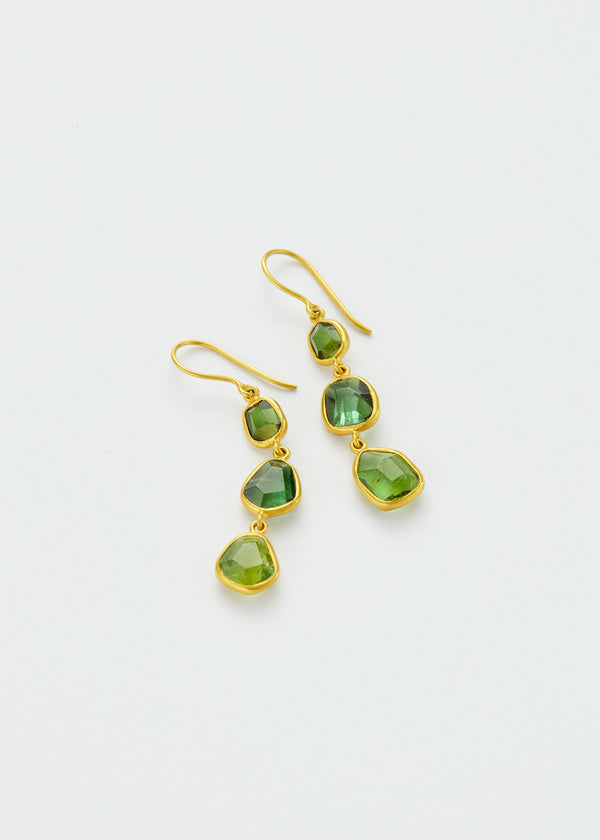 18kt Gold Gaia Green Tourmaline Triple Drop Earrings