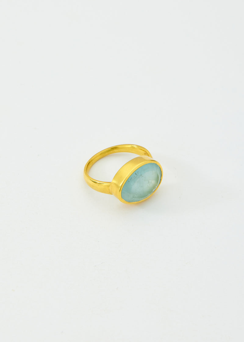 18kt Gold Anemone Aquamarine Greek Ring