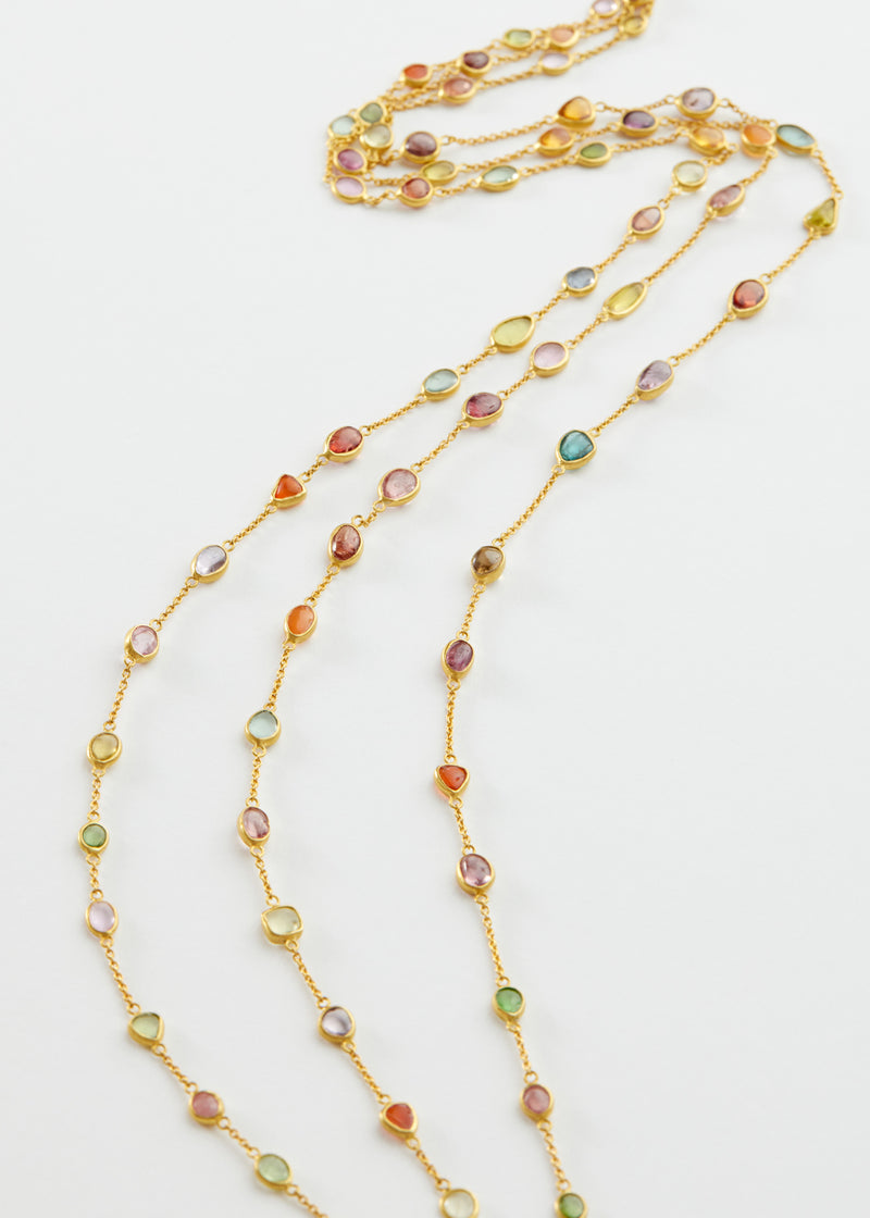 18kt Gold Anemone Mixed Stones Three Layer Necklace