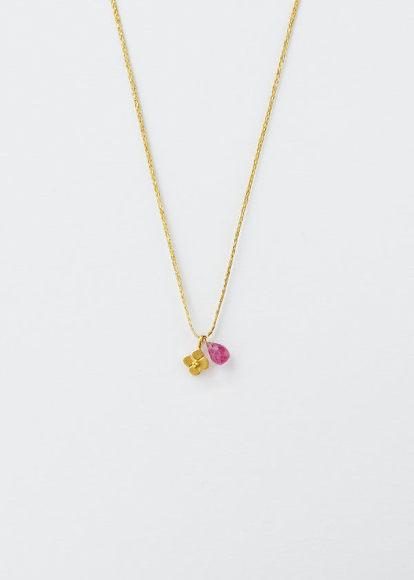 18kt Gold Anemone & Tiny Ruby Amulet on Cord