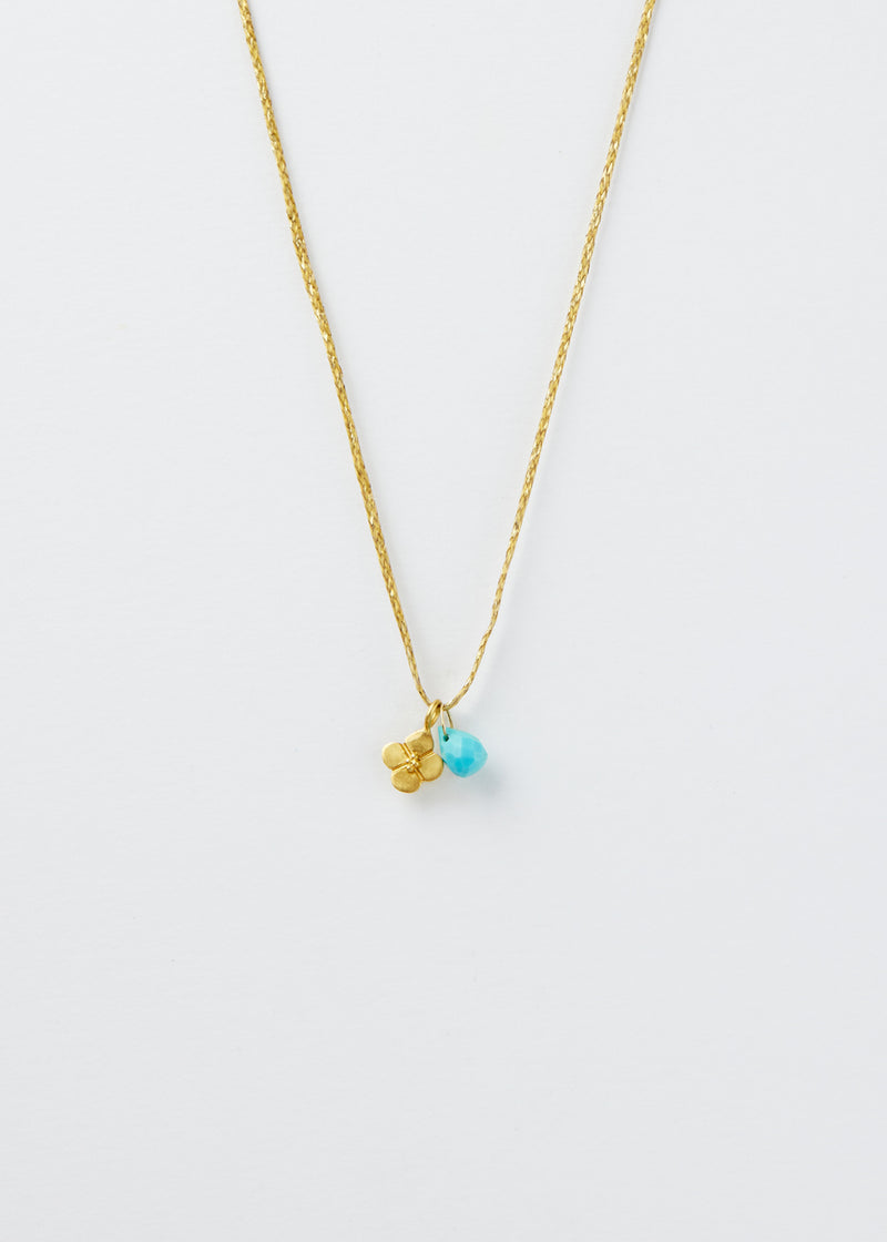 18kt Gold Anemone & Tiny Turquoise Amulet on Cord