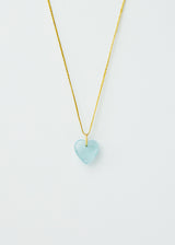 18kt Gold Aquamarine Love Heart Amulet on Cord