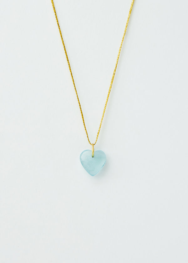 18kt Gold Aquamarine Love Heart Amulet on Cord