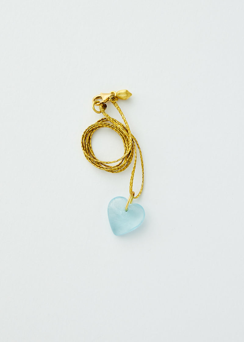 18kt Gold Aquamarine Love Heart Amulet on Cord