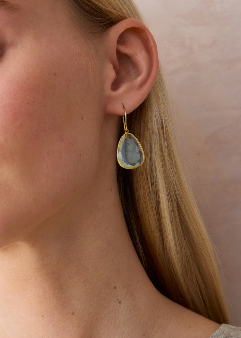 18kt Gold Aquamarine Single Drop Earrings