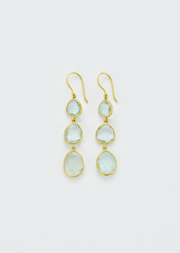 18kt Gold Aquamarine Triple Drop Earrings