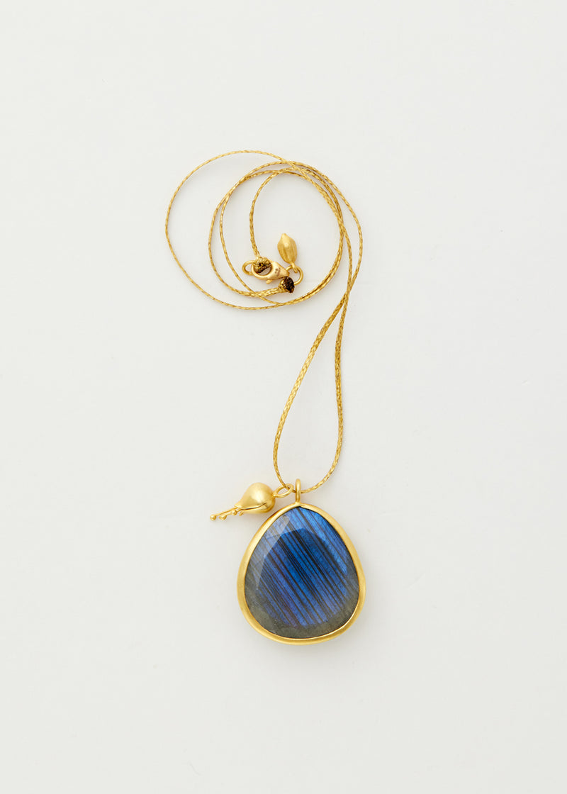 18kt Gold Bluebell & Labradorite Amulets on Cord