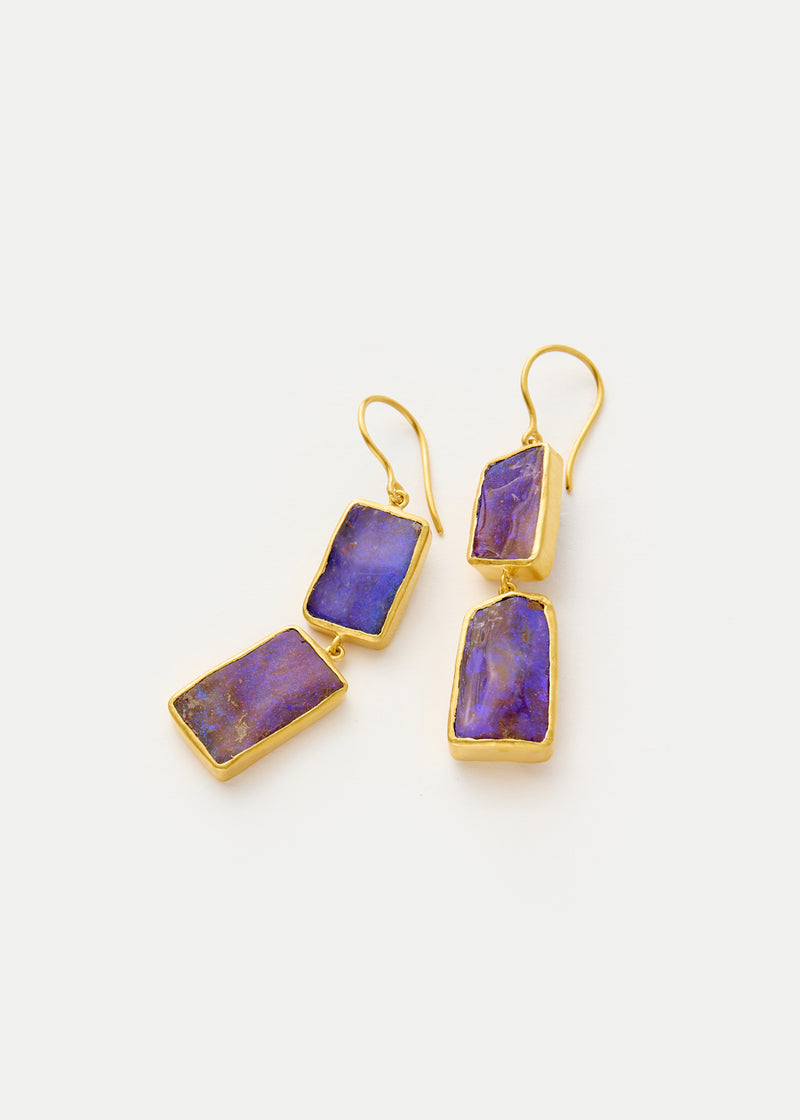 18kt Gold Boulder Opal Double Drop Earrings