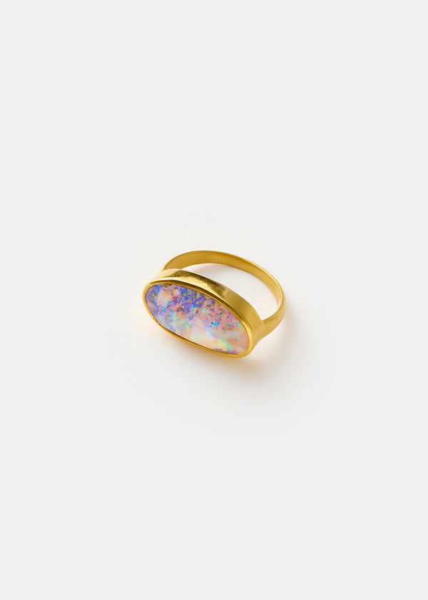 18kt Gold Boulder Opal Oval Greek Ring