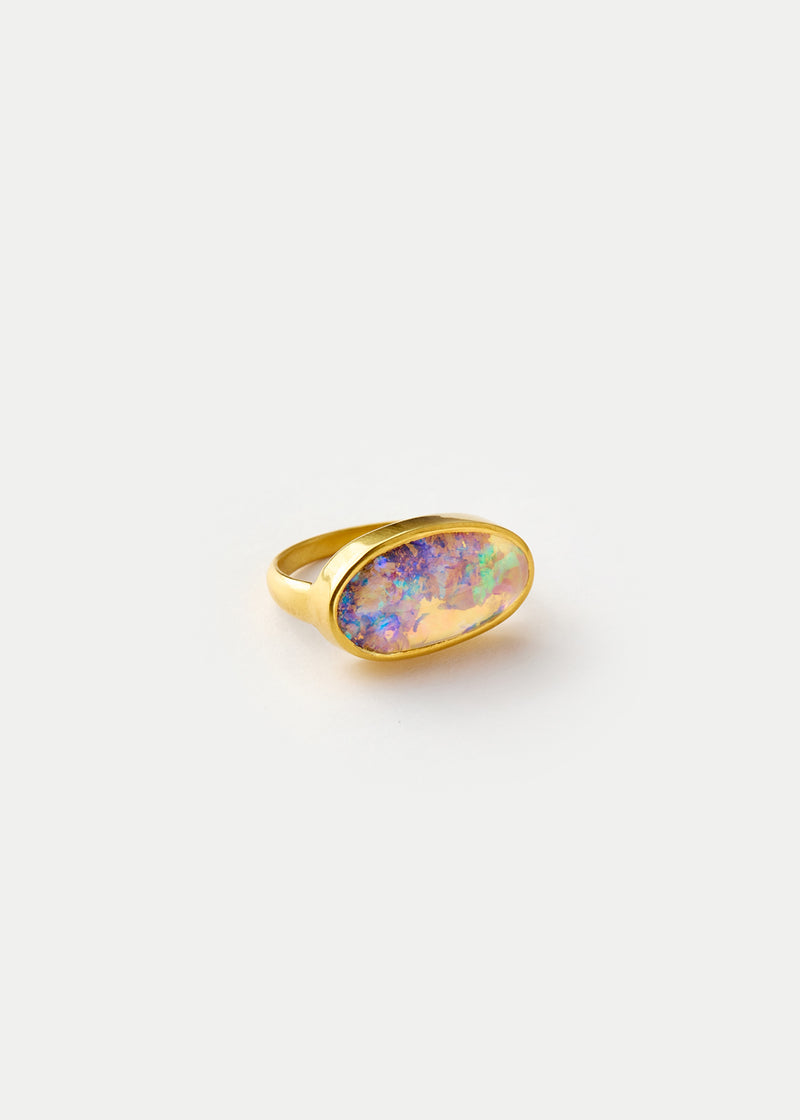 18kt Gold Boulder Opal Oval Greek Ring