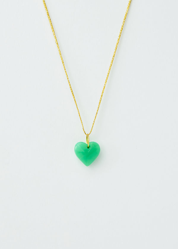 18kt Gold Chrysoprase Love Heart Amulet on Cord