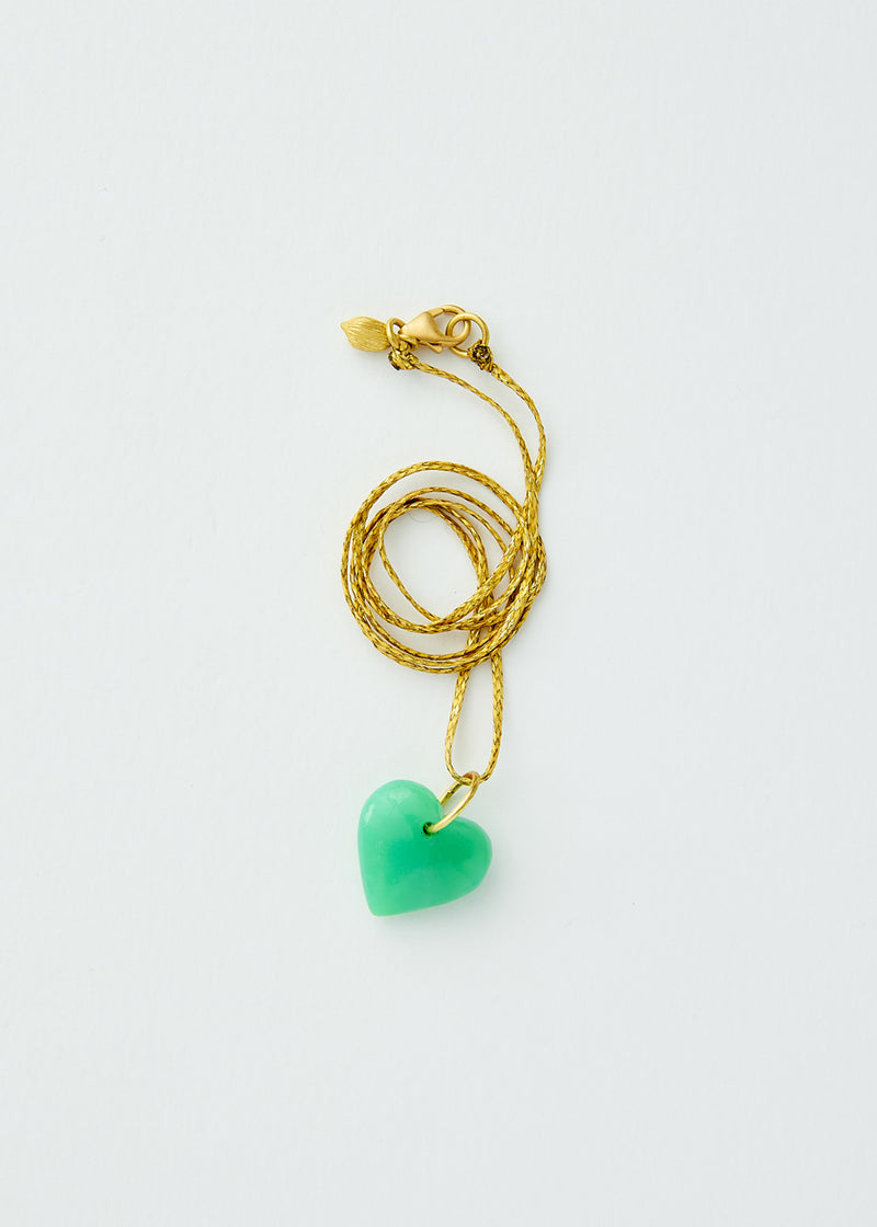 18kt Gold Chrysoprase Love Heart Amulet on Cord