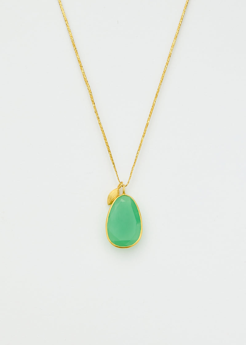 18kt Gold Chrysoprase & Seed Amulets on Cord