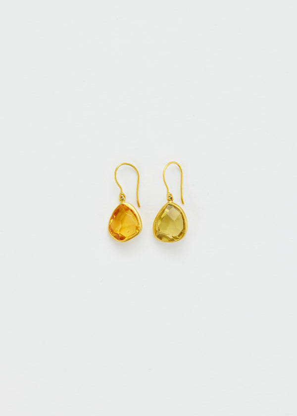 18kt Gold Citrine & Lemon Quartz Single Drop Earrings