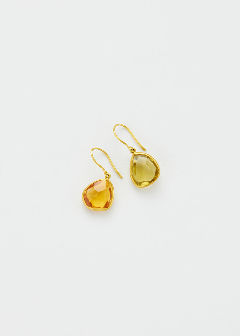 18kt Gold Citrine & Lemon Quartz Single Drop Earrings