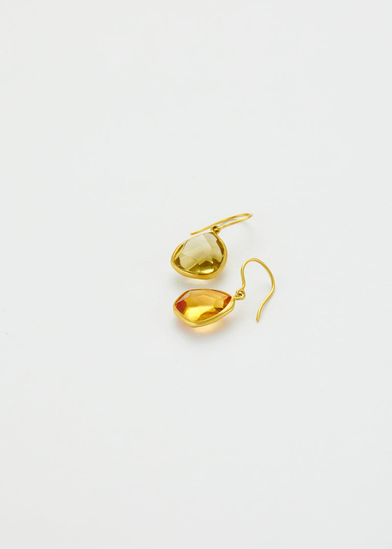 18kt Gold Citrine & Lemon Quartz Single Drop Earrings