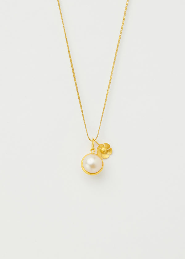 18kt Gold PSTM Myanmar Pearl & Flower Amulets on Cord