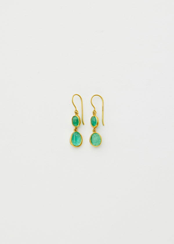 18kt Gold Emerald Double Drop Earrings