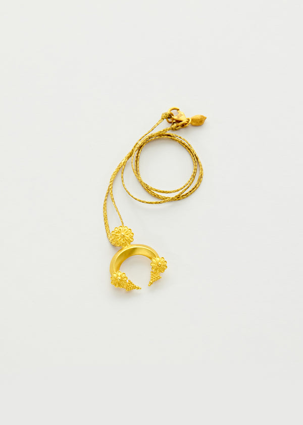 18kt Gold Crescent Moon Pendant on Cord