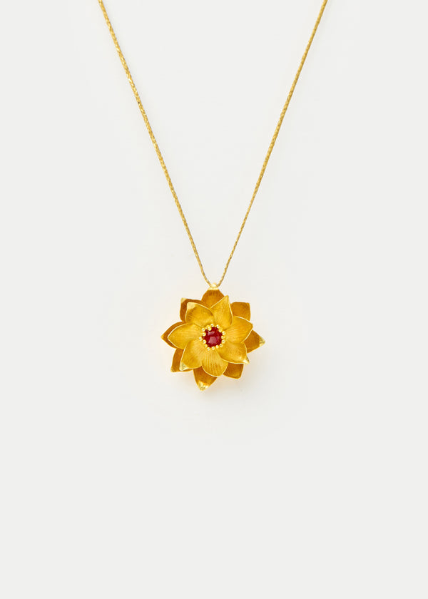 18kt Gold PSTM Myanmar Lotus Pendant with Spinel on Cord