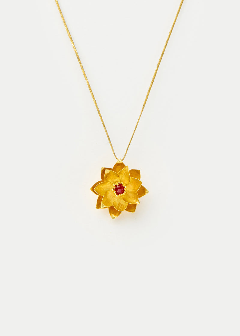 18kt Gold PSTM Myanmar Lotus Pendant with Spinel on Cord