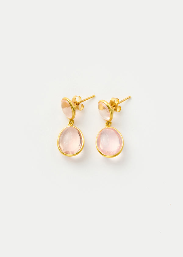 18kt Gold Rose Quartz Double Drop Earrings