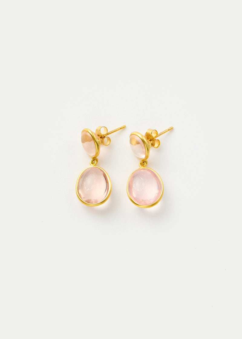 18kt Gold Rose Quartz Double Drop Earrings