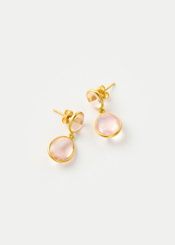 18kt Gold Rose Quartz Double Drop Earrings