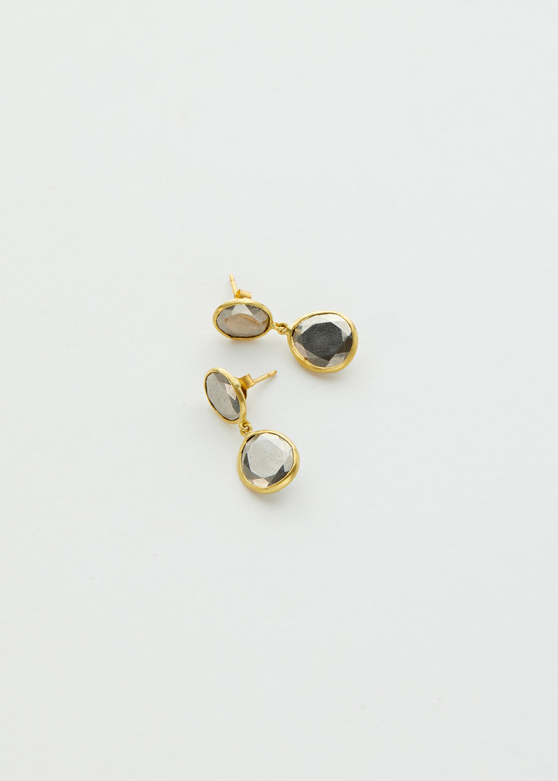 18kt Gold Pyrite Double Drop Stud Earrings
