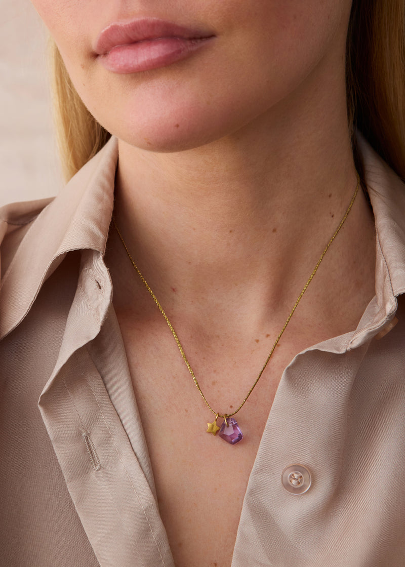 18kt Gold Drill & Loop Amethyst with Gold Star on Cord