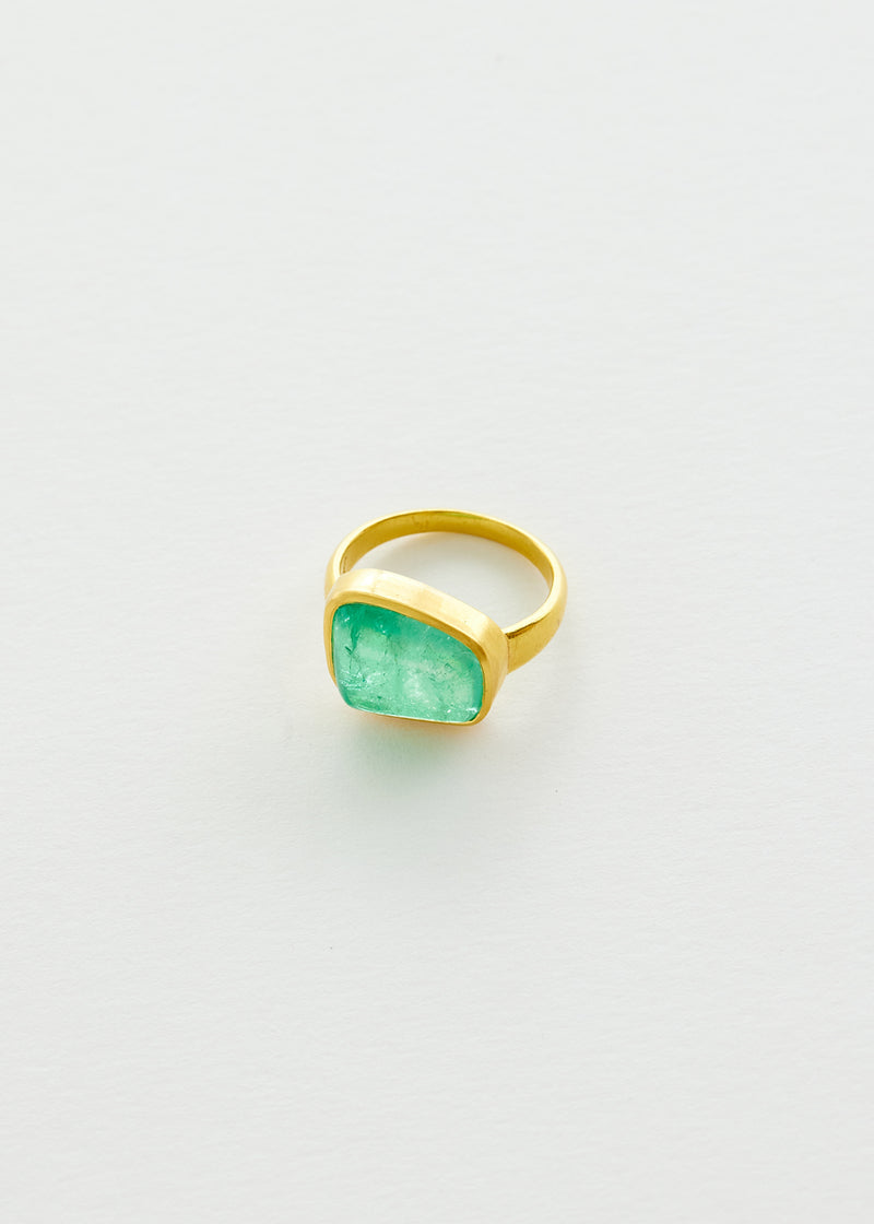 22kt Gold Colombian Emerald Greek Ring