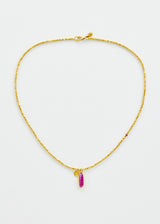18kt Gold Flower & Pink Tourmaline Beaded Necklace