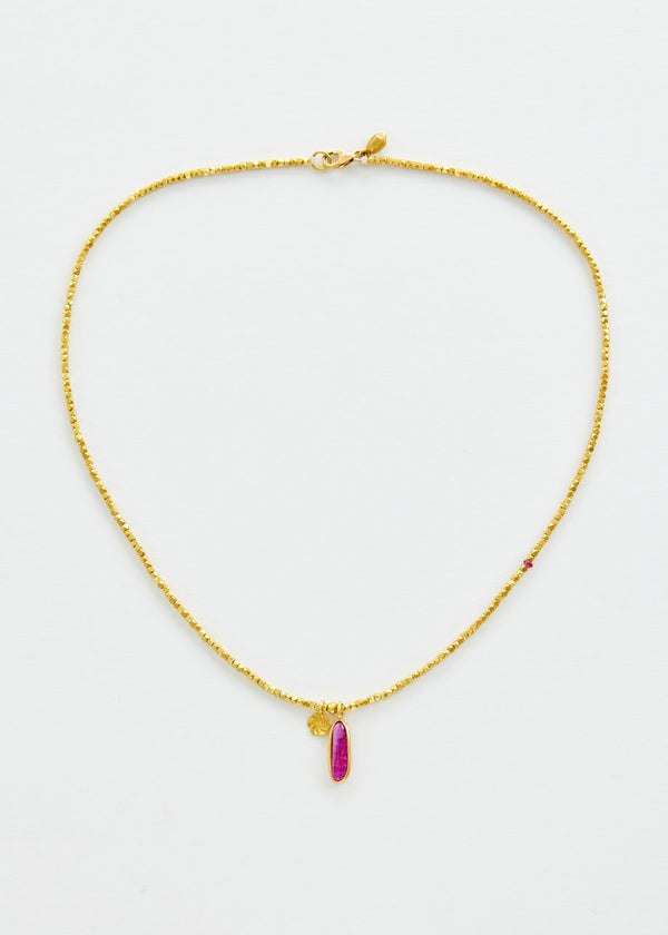 18kt Gold Flower & Ruby Beaded Necklace