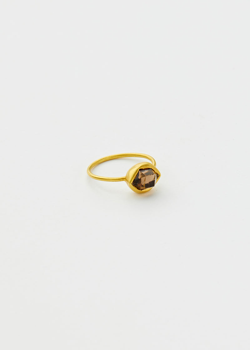 18kt Gold Glacier Mughal Cut Smokey Quartz Cup Ring