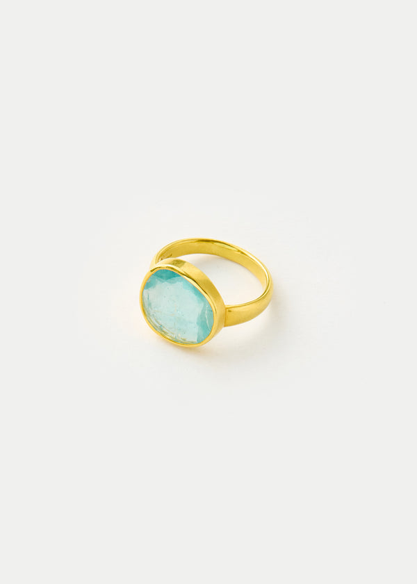 18kt Gold Cerulean Aquamarine Greek Ring