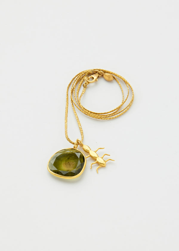 18kt Gold Ant & Green Tourmaline on Cord