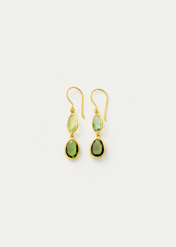 18kt Gold Green Tourmaline Double Drop Earrings