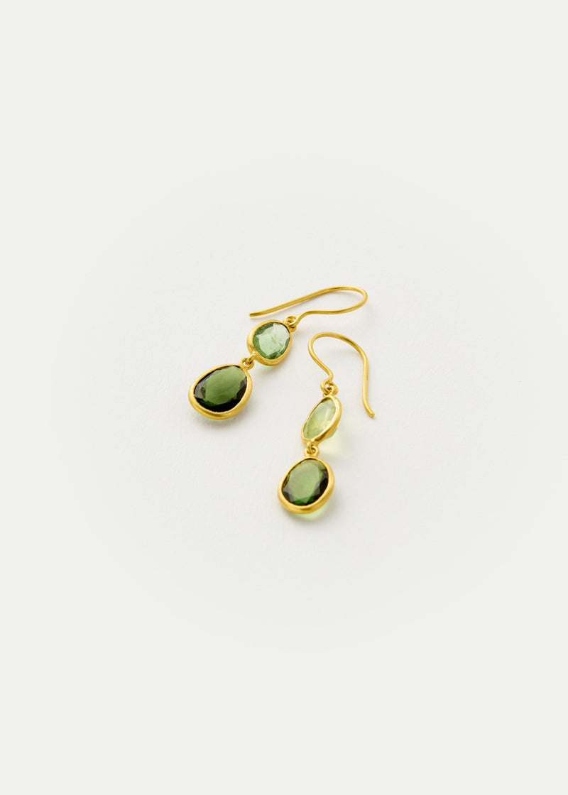 18kt Gold Green Tourmaline Double Drop Earrings