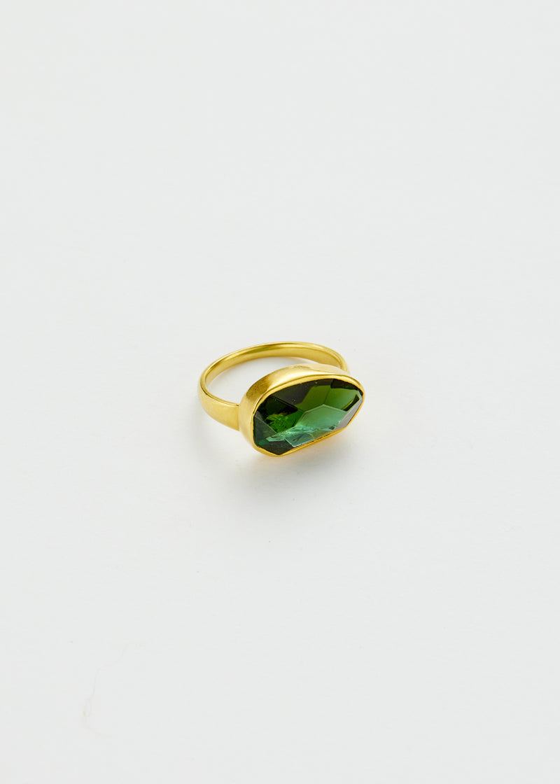 18kt Gold Green Tourmaline Greek Ring
