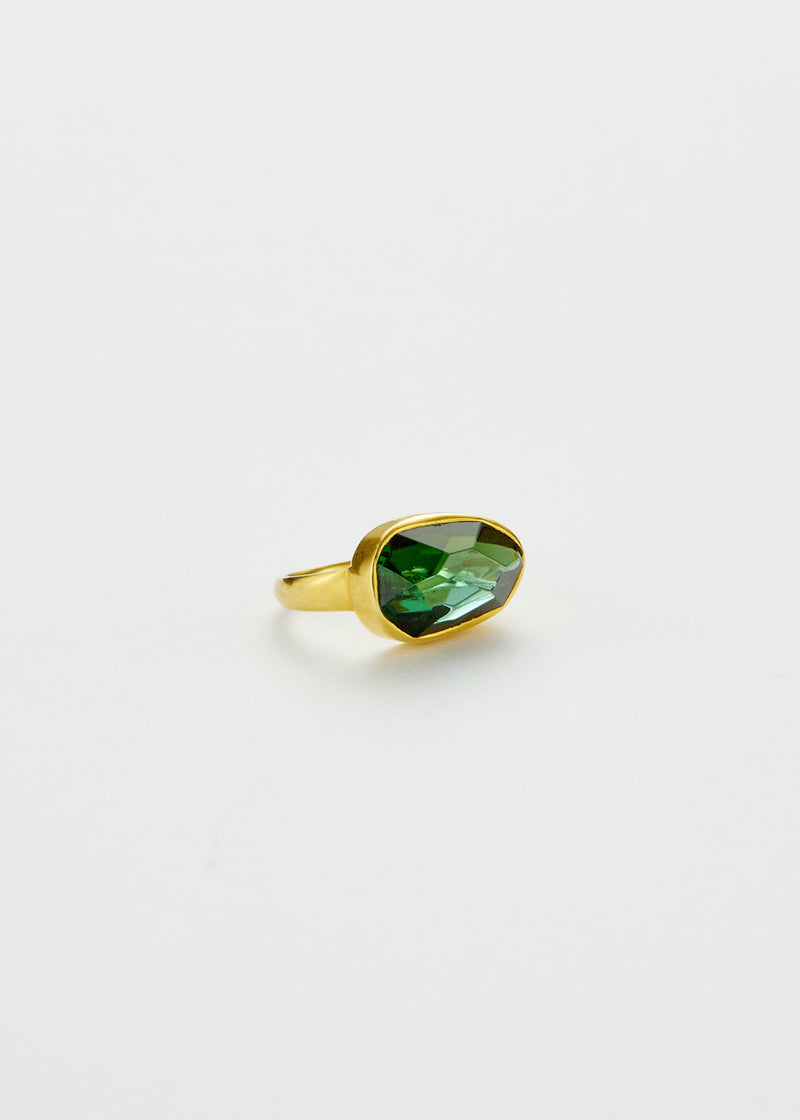 18kt Gold Green Tourmaline Greek Ring